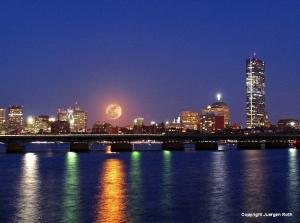 Super Moon over Boston Skyline